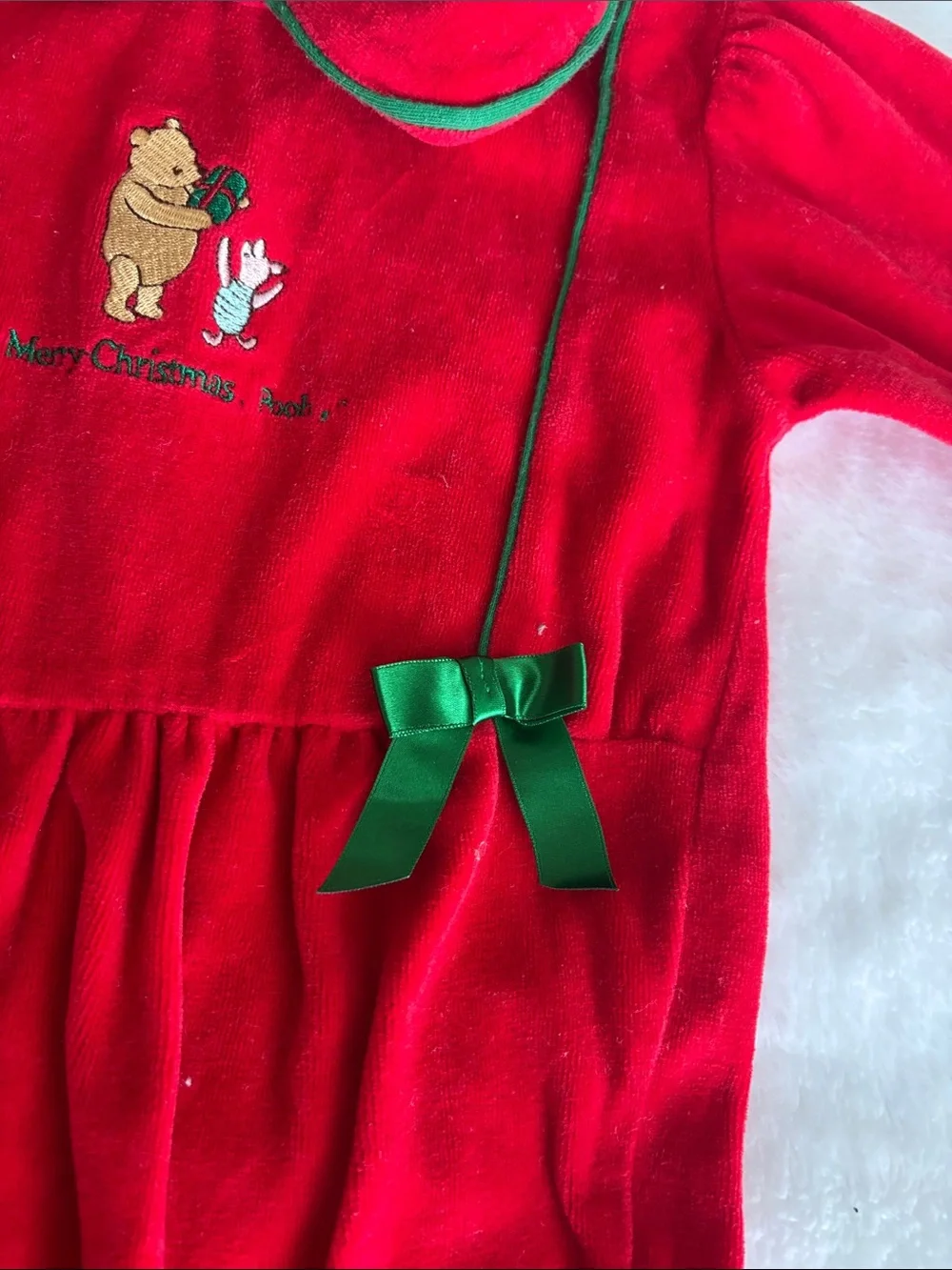 Vintage Red Velour Winnie the Pooh Footed Outfit